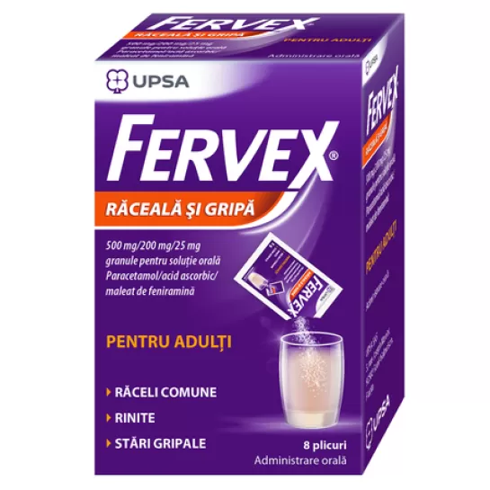 Fervex Adulti 500mg/200mg/25mg x 8plic Upsa