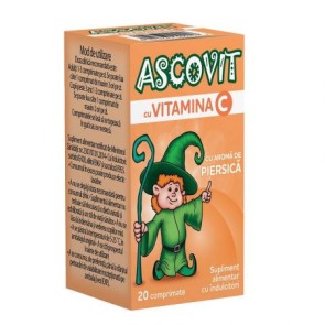 Ascovit Vitamina C, aromă piersică, 20 comprimate – Omega Pharm