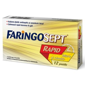 Faringosept Rapid Miere si Lamaie 2mg/0,6mg/1,2mg x 12pastile Terapia
